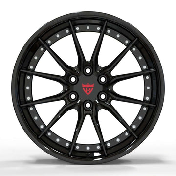 CUSTOM 2-PIECE FORGED WHEELS: RV-DB082 6 LUG for Dodge Viper, black 19-inch staggered design, superior strength, and maximum control